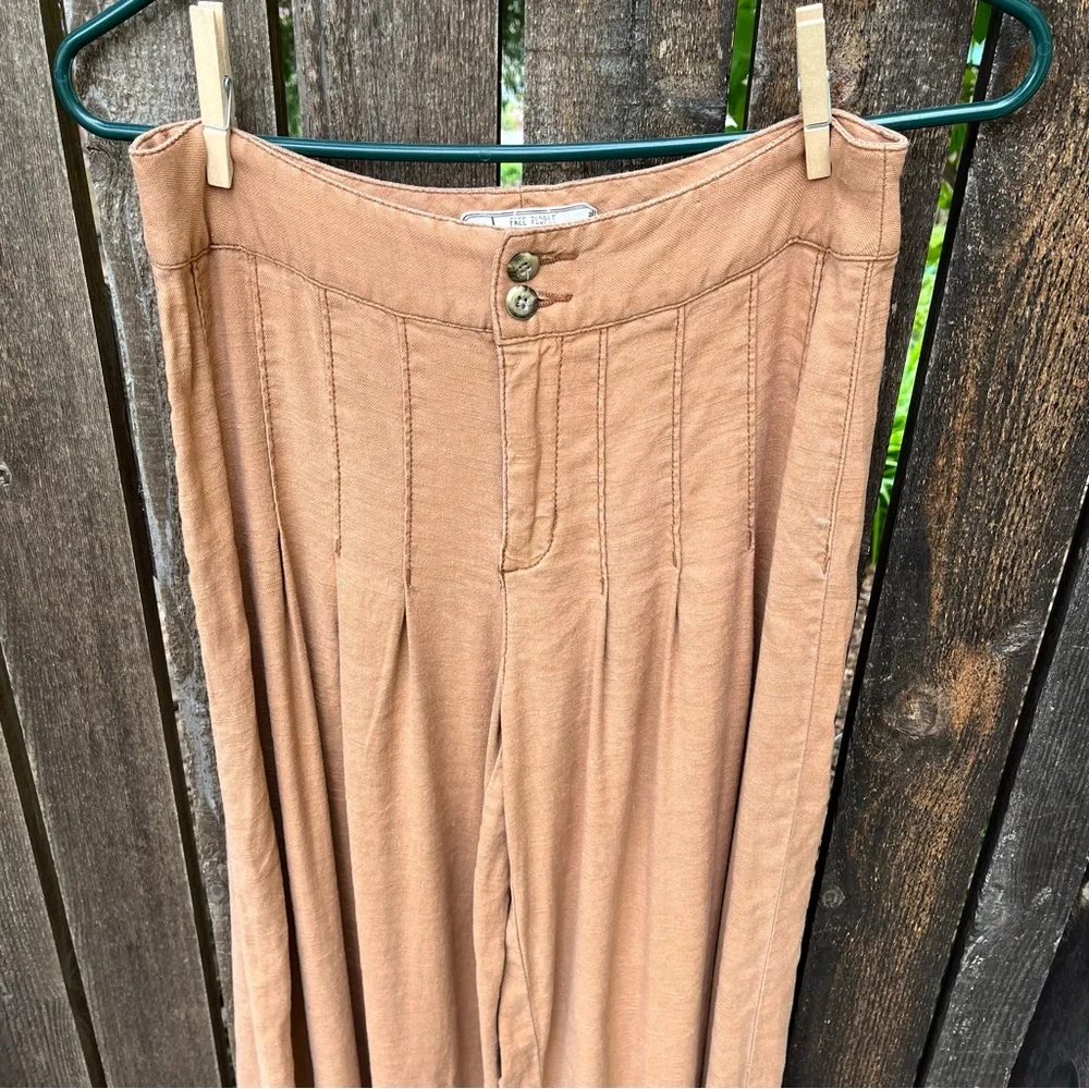 Free People Linen Blend High Waisted Pleated Wide Leg Pants Sz 2 - Picture 6 of 13